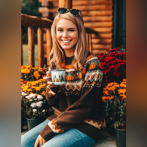 Kiel James Patrick Sweaters - Kiel James Patrick Brown and Orange Crewneck Sweater